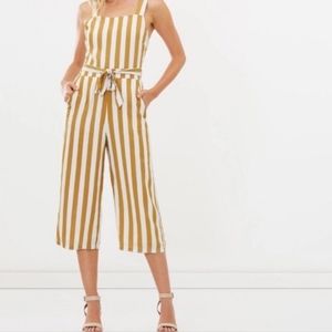 Charlie Holiday Anthropolgie Yellow White Jumpsuit 6 NWOT